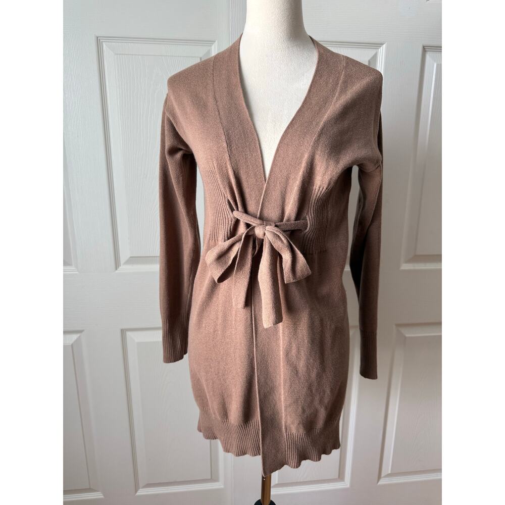 Joseph A Brown Cotton Wool Blend Belted‎ Long Cardigan Sweater Medium Minimalist